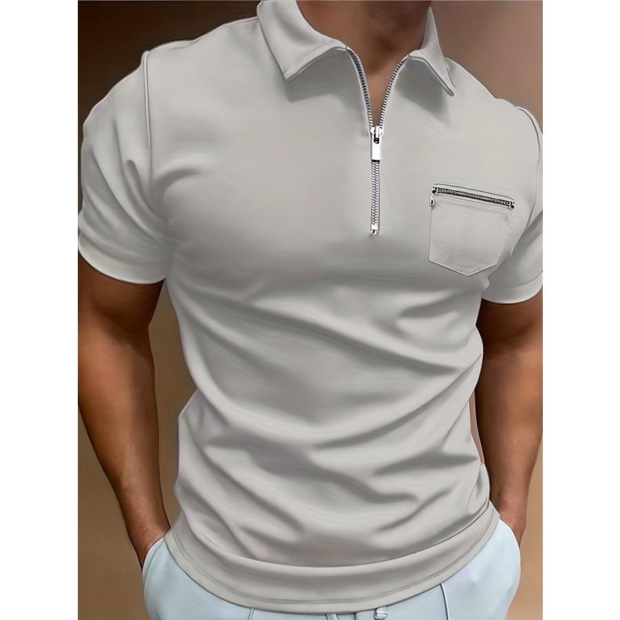 Summer Men's Zip Chest Pocket Polos Tops Casual Short Sleeve Lightweight Comfortable Polo Shirt Men Solid Lapel Top