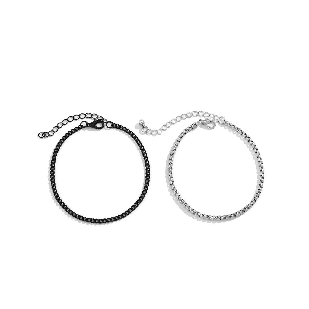 Punk Trendy Simple Square Pearl Chain Bracelet Cool Men's Trendy Double Layer Stacked Spray Paint Men's Bracelet