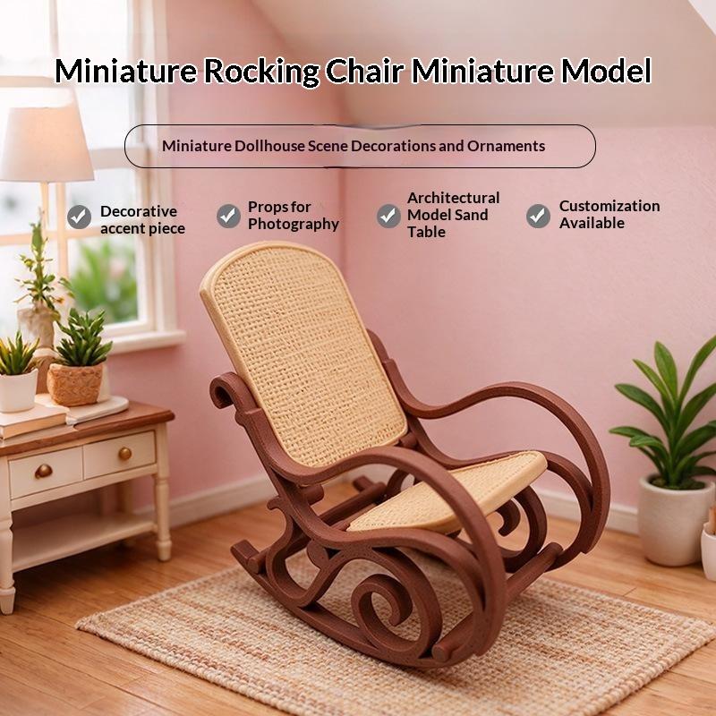 Miniature Rocking Chair Ornament 1/12 Dollhouse Recliner Model Dollhouse Furniture Decoration Micro Scene Pography Prop