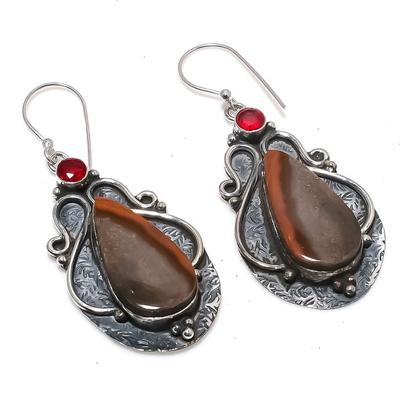 Natürlicher Mookait, Granat Edelstein 925 Sterling Silber Ohrring 2,36" F7T76