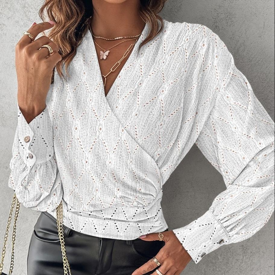 YYFS Women's Fashion Casual Fall Solid Color Print Long Sleeve V-Neck Blouses & Shirts Pullovers
