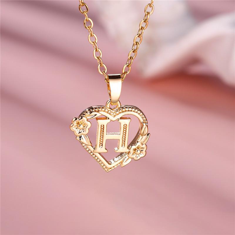 Cute Female A-Z Letter Pendant Necklace Yellow Gold Color Wedding Jewelry Gift For Women