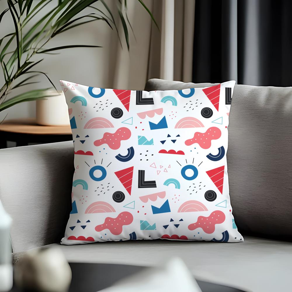 Viral MMemphis Patternful Cushion Cover Antidustmite Pillowcase Invisible Zipper Silky Short Plush Sofa Cushion Cover