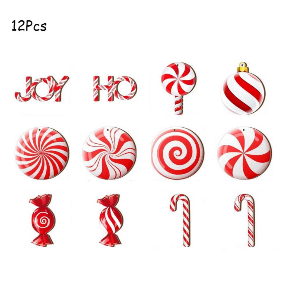 12/24Pcs Fun Wooden Christmas Tree Decoration Candy Cane Red Candy Cane Decoration DIY Hanging Hanging Ornaments Home Decor