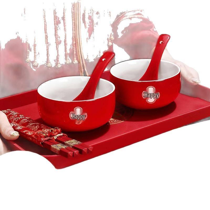 Red Wedding Bowls & Chopsticks Set - Bride's Dowry