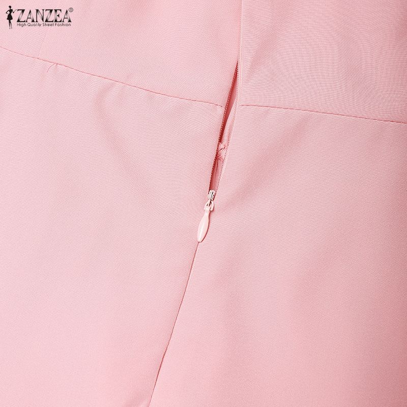 ZANZEA Women Elegant Casual Round Neck 3/4 Sleeve Loose Long Dress