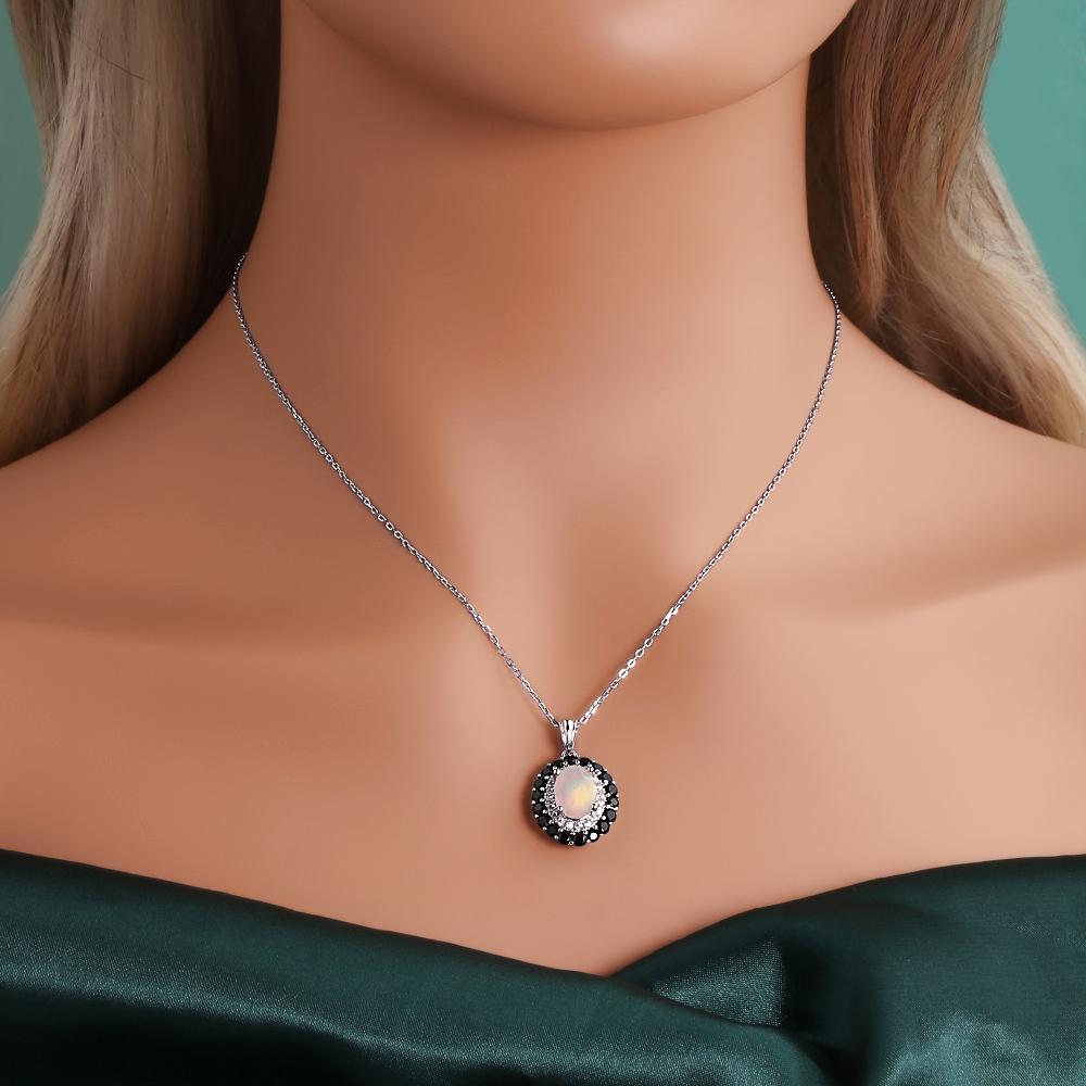 Pandantiv Opal Etiopian Oval Natural Clasic 7*9mm Colier Argint Sterling 925 Bijuterii Fine pentru Femei Cadou Aniversar și de Petrecere