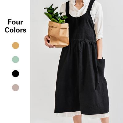Women Cotton Linen Japanese Housework Baking Aprons Dress Sleeveless Aprons Restaurant Flower Shop Home Cooking Apron