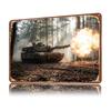 Camouflaged Tank Firing in Forest D Texture Printed Poster Custom Vintage Metal Tin Plate Sign for Wall Art Home Decor Items