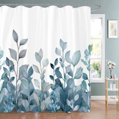 Modern Botanical Leaf Shower Curtain, Floral Plant Bathroom Decorative Shower Curtain, Polyester Shower Curtain with Hooks