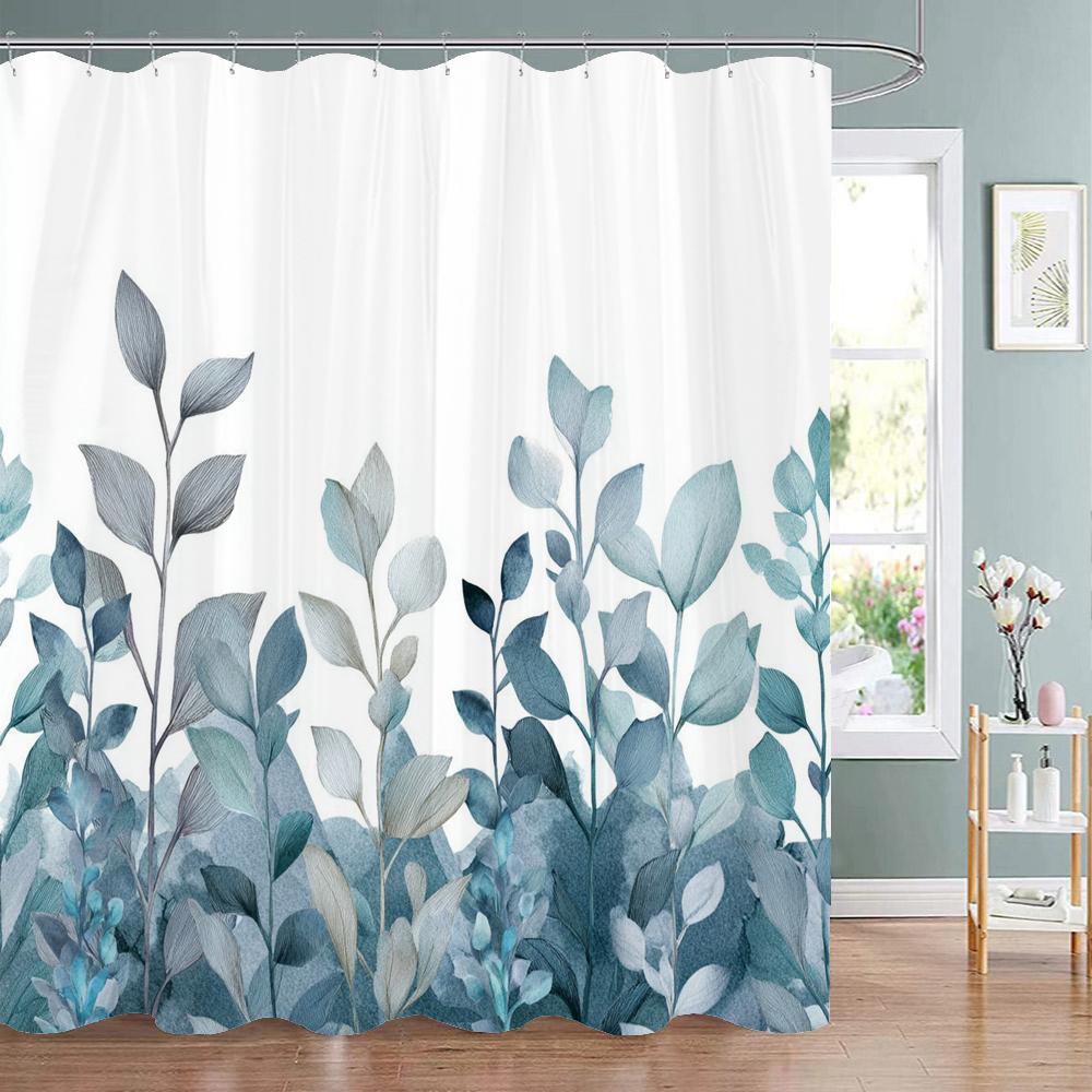 Modern Botanical Leaf Shower Curtain, Floral Plant Bathroom Decorative Shower Curtain, polyester Shower Curtain with Hooks W90xH180cm