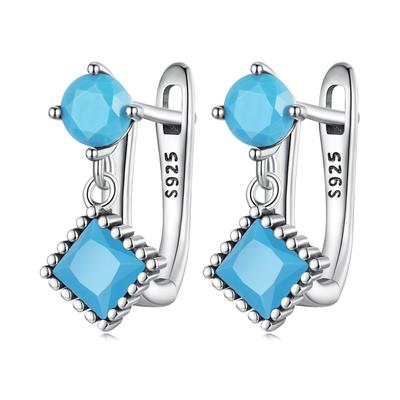 Orecchini semplici in argento sterling S925 con turchese quadrato Orecchini geometrici rotondi in turchese