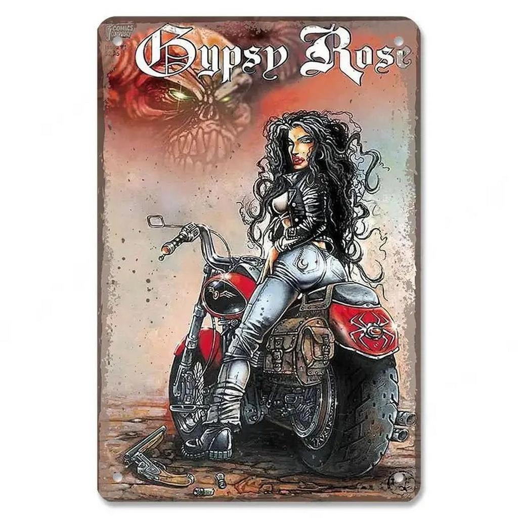 Pinup Motorcycle Metal Tin Signs Plaque Wall Decoration Vintage Art Posters Iron Painting for Man Cave Home Cafe Garden Club