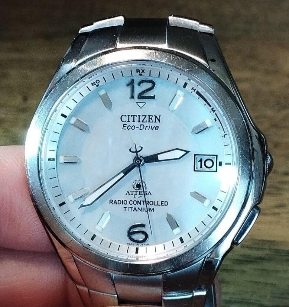 CITIZEN BQ41 Attesa Titanium Solar Watch with Date and Sapphire Crystal Radio-Controlled Display, Mother-of-Pearl Dial