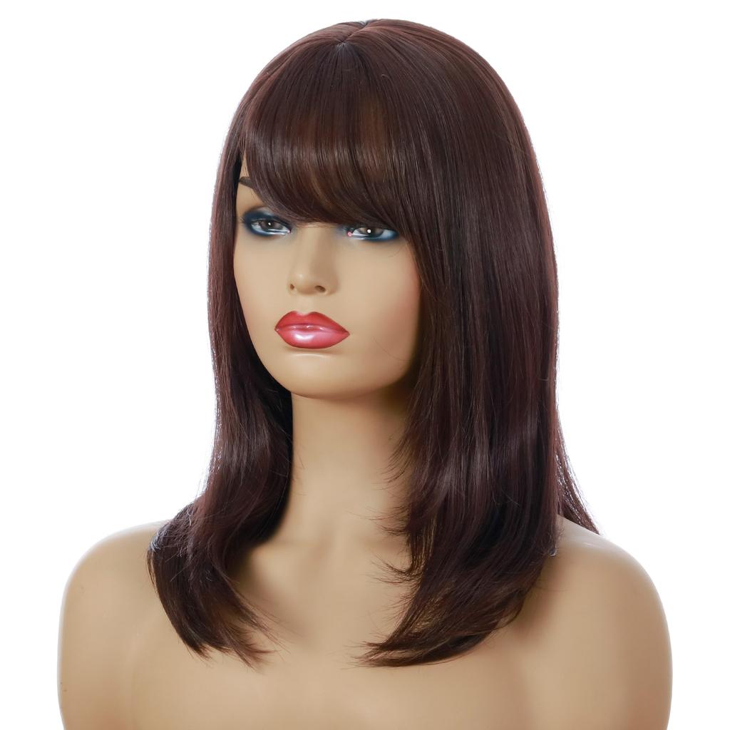 Ladies Dark Brown Wig Medium Long Wavy Wig Hair Synthetic Natural For Women Cosplay Heat Resistant Use Daily Wigs