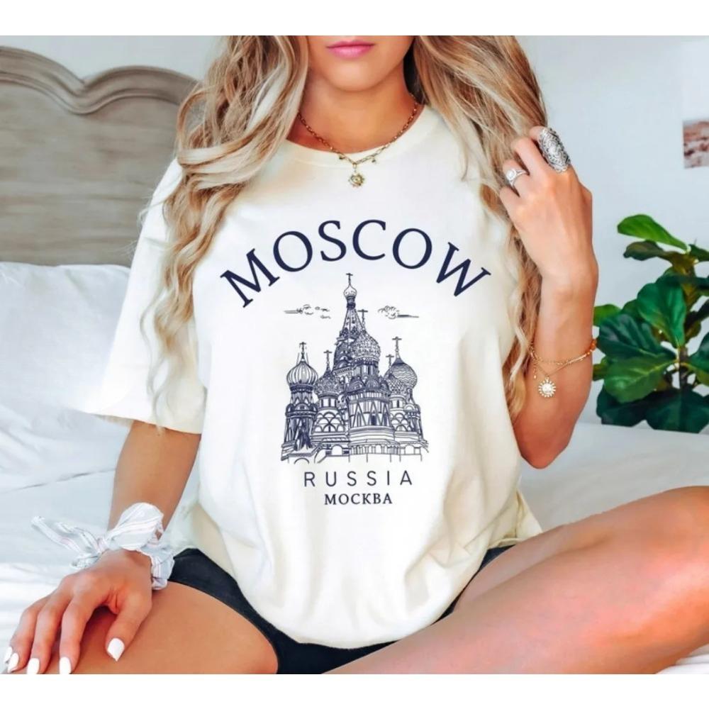 Москва Рубашка Собор Василия Блаженного Россия Футболка Унисекс для Фитнес-тренировок Бега Активного отдыха Футболка с принтом Топы S