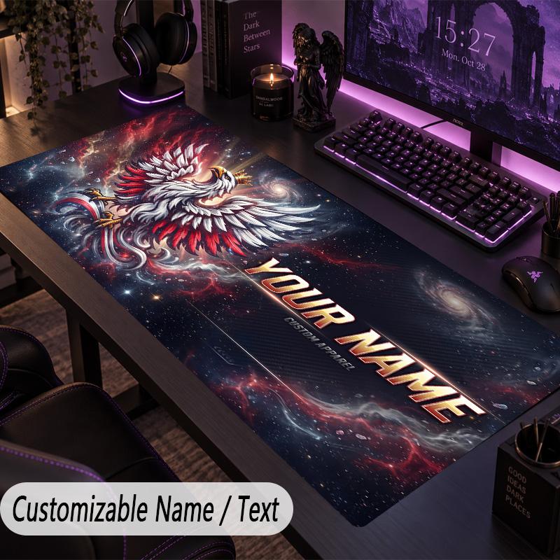 Custom Text Big Mousepad, Extended Desk Pad For Laptop Work GamePoland Football