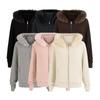 Autumn/Winter Outfit Set: Detachable Fur Collar Hoodie Fleece Jacket & Slim Flare Pants.