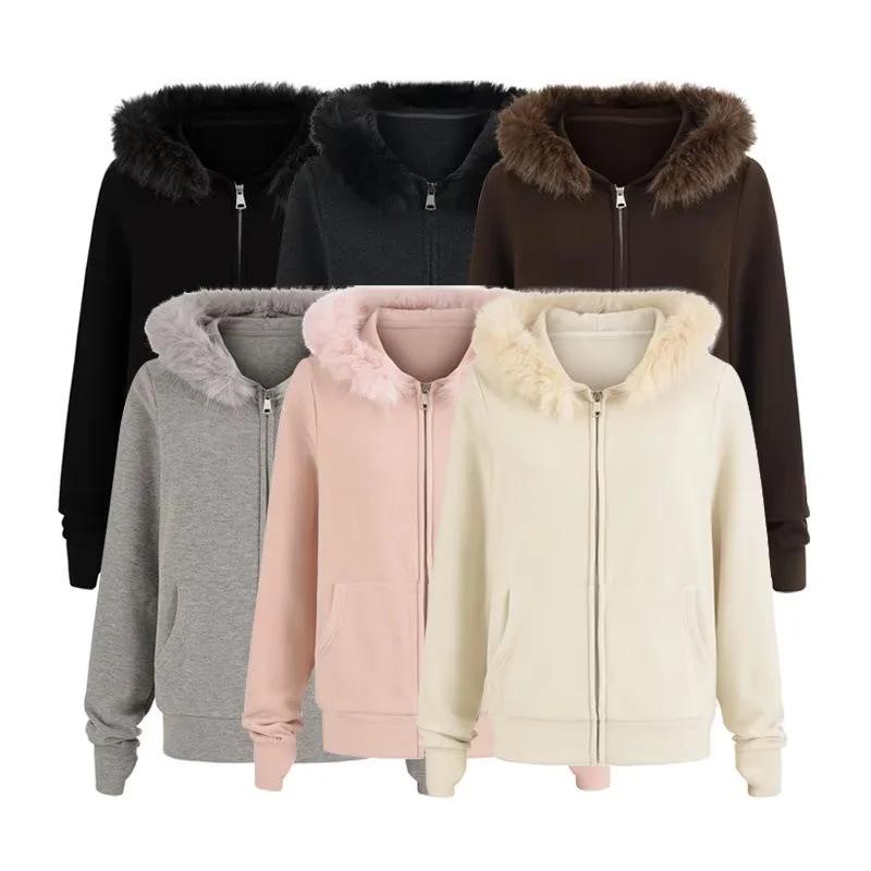 Autumn/Winter Outfit Set: Detachable Fur Collar Hoodie Fleece Jacket & Slim Flare Pants.