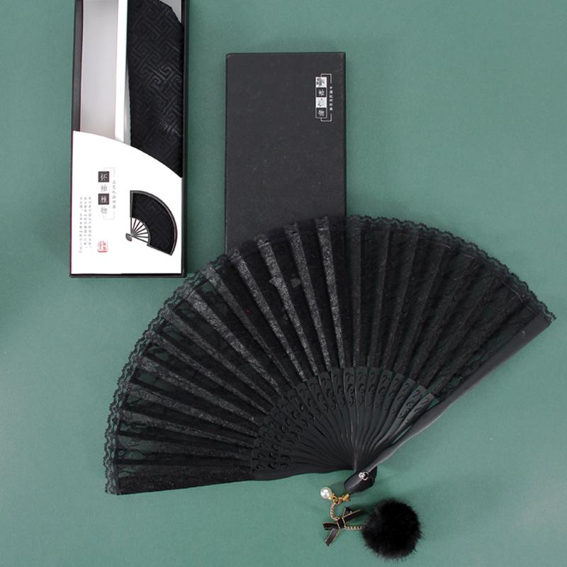 Classic Black Lace Cheongsam Folding Fan - Portable Chinese Style Summer Dance Fan for Ladies