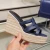 Fashion Corss Strap Patent Leather Platform Women Sandals Wedges Espadrilles Slip On Fashion Heels Open Toe 2025 Summer Newest Slides