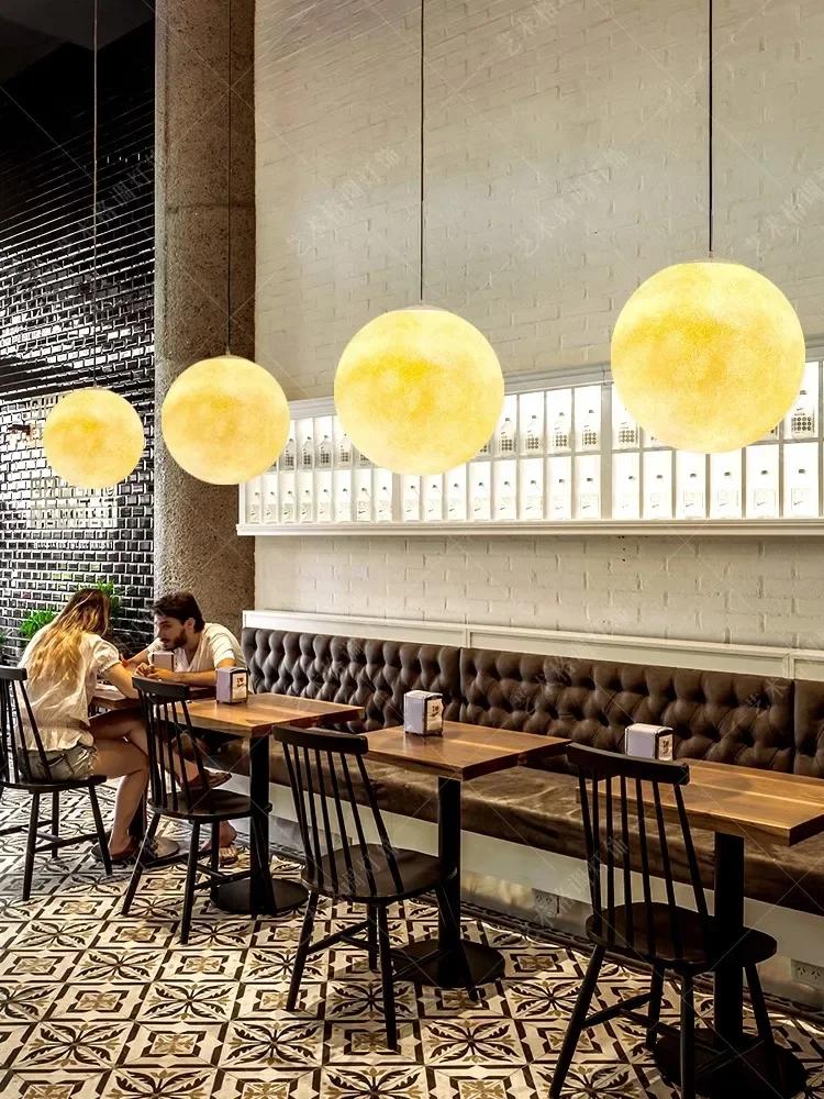 Nordic Led Resin 3D Moon Pendant Lights Bedroom Living Room Dining Lighting Decoration Interior Modern Planet Pendant Lamp