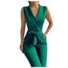 Womens Fashion Color T Wist Button V-Neck Sleeveless Slim Fit Business Jumpsuit