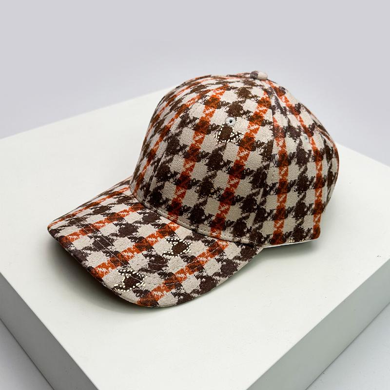 Autumn and Winter Men Women New Versatile Stripe British Baseball Caps Check Fashion Cotton Warm Soft Houndstooth Retro