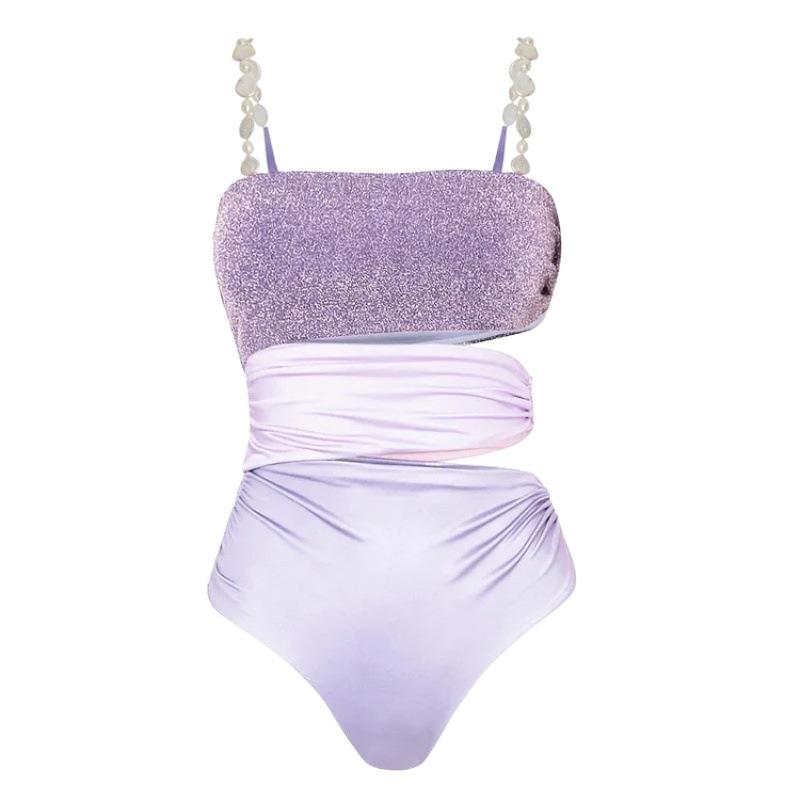 2024 European & American Glitter High-End Swimsuit with Hollow-Out Design & Skirt Set for Beach Vacations