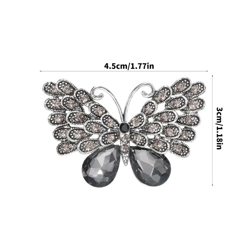 Elegant Vintage Butterfly Brooch With Rhinestones Accent For Women Fashion Animal Badge Wedding Party Accessory