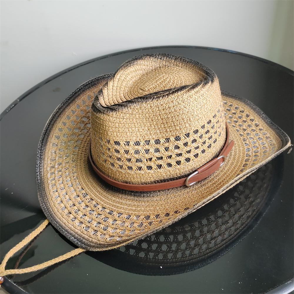 Holllow Cowboy Straw Hat Women Men Summer Handmade Vintage Hollow Western Brim Sun Protection Fisherman Mountaineering Bohemian