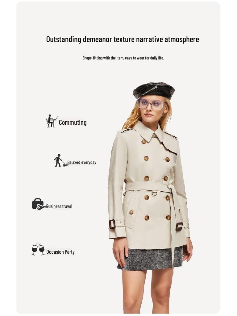 Jia Ze Hua 2025 Autumn British Style Women's Khaki Trench Coat - Classic Hepburn Jacket
