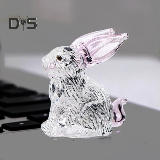 Faux Crystal Rabbit Figurine Transparent Collectible Rabbit Statue Glass Art Animal Ornament Bunny Sculpture for Home Office Desk Car