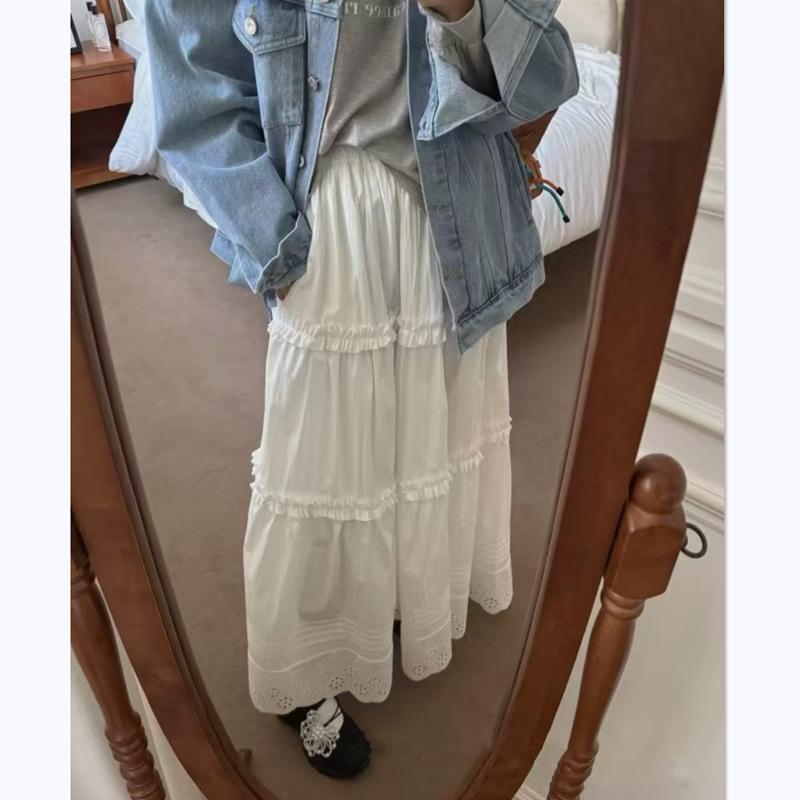 Spring 2026 Korean Style White Moonlight Cotton Midi Skirt