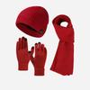 Thick Velvet Warm Windproof Three-Piece Set Big Head Circumference Knitted Hat Long Scarf Touch Screen Gloves