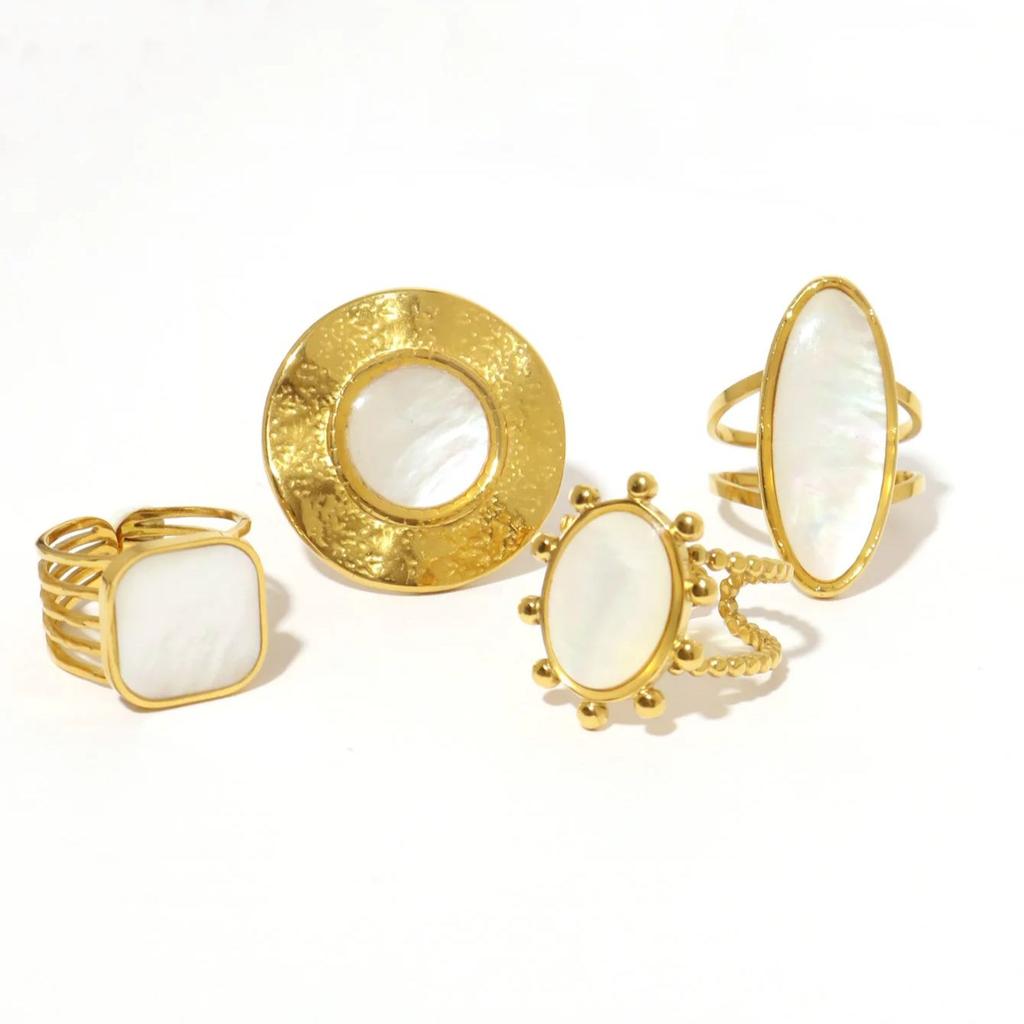 Fashion Shell Stainless Steel 18K Gold Plated Adjustable Opening Rings for Women Engagement Party Gift Temperament Jewelry 2025