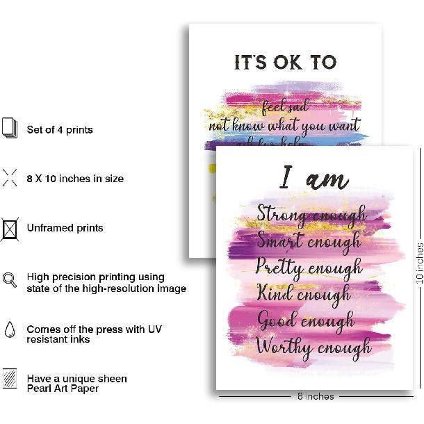 Positive affirmations wall decor, Pink pirational Wall Art Poster for Home Office, Bedroom, Bathroom, Motivational Quotes Print Gifts for Women,