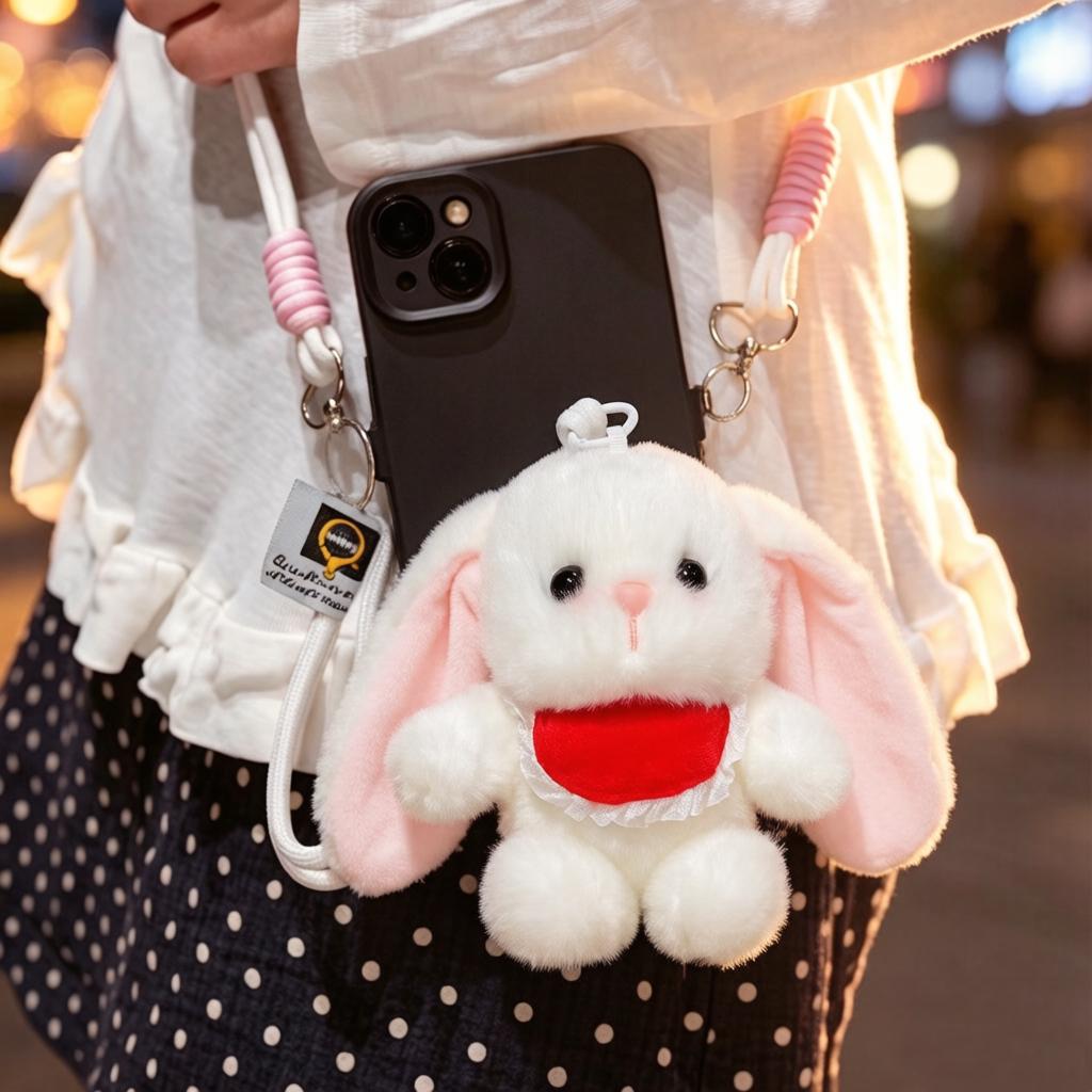 15Cm Cartoon Animals Plush Pendant  Cross Body Phone Support Plushie Stuffed Rabbit Lamb Bear Penguin Small Plushie Gift