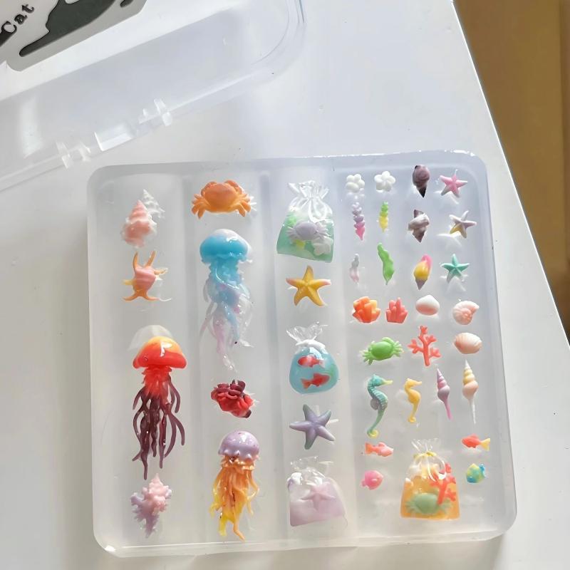 3D Silicone Nail Mold Sea Shell Starfish Fishtail Jellyfish Conch Transparent Nail Art Carving Template DIY Accessories