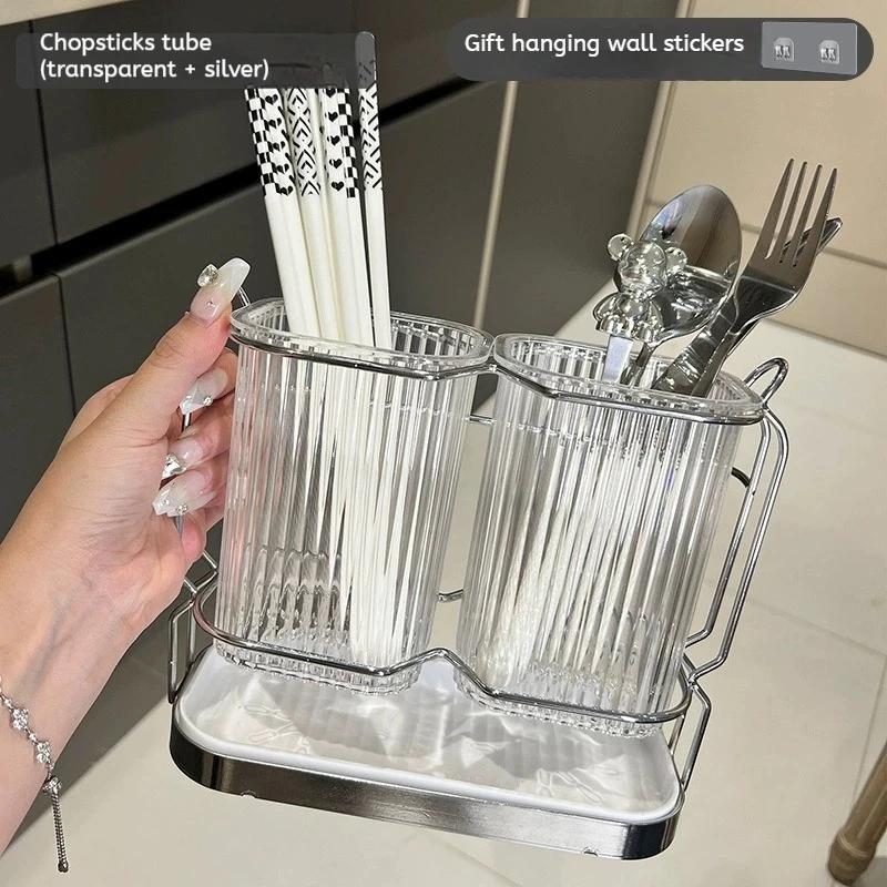 Wall mounted kitchen cutlery organizer light luxury chopstick spoon holder stainless steel utensil drying rack чистый