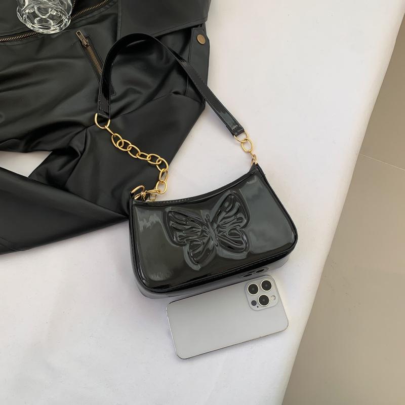 Butterfly new bag women 2025 new retro high-end fashion bright leather portable underarm bag shoulder messenger bag