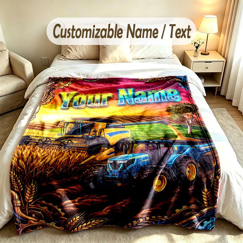 Farm Country Theme Custom Blanket Personalized Name & Text Customized Soft Warm Throw Blanket Home Decor