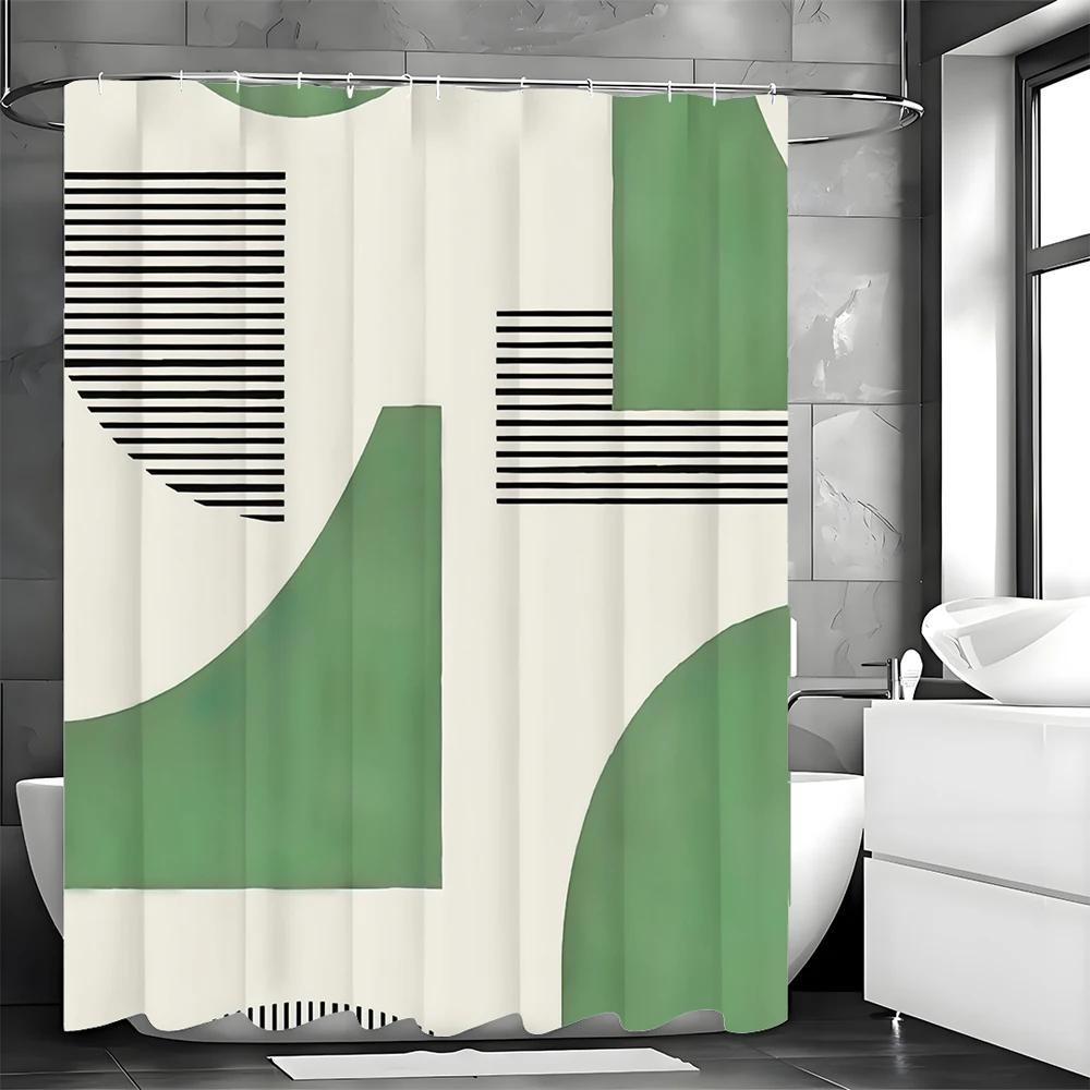 Irregular Geometric Line Modern Simple Shower Curtain, Bathroom Decorative Shower Curtain, Waterproof Shower Curtain with Hooks