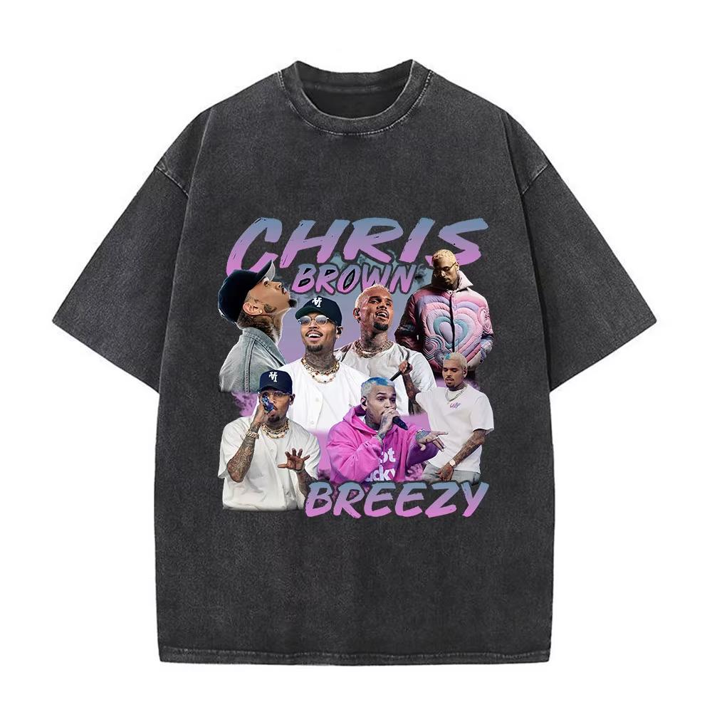 T-shirt Chris Brown Breezy Breezy Bowl XX Tour T-shirt Lavate Vintage Moda Uomo Hip Hop Manica Corta Streetwear