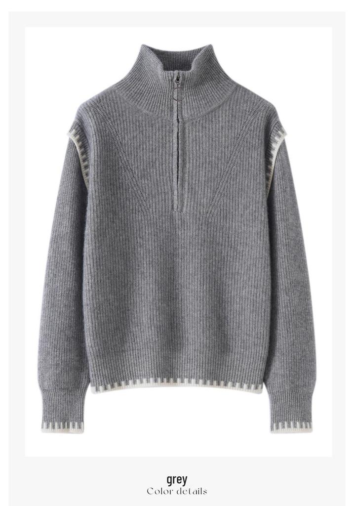 Lekasha Gray Cashmere Stand-Up Collar Sweater - Versatile Inner & Outer Layer for Autumn/Winter Girls' Fashion.