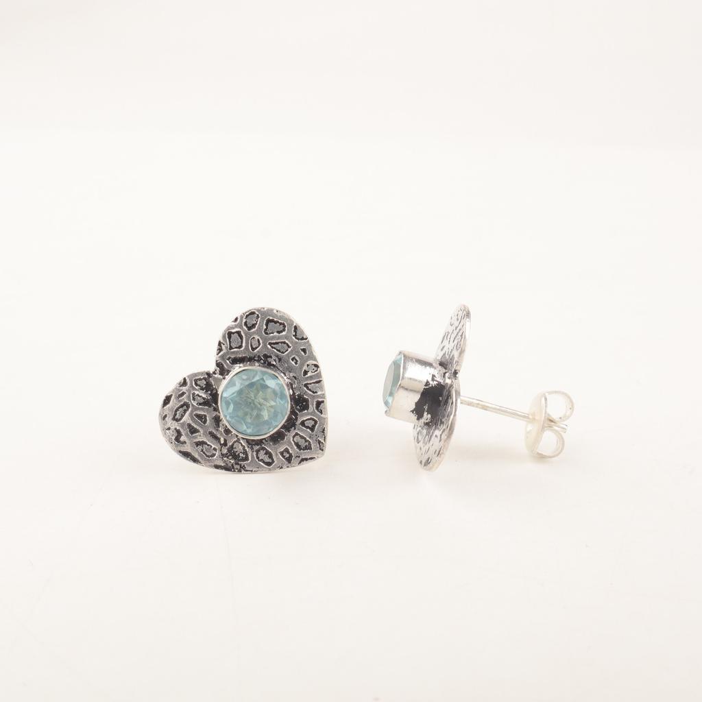 Sky Blue Topaz Gemstone 925 Sterling Silver Jewelry Handmade Stud Earrings 0.6" EE-143-15