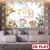 Toile de fond d'anniversaire 2D Two Wild avec animaux de safari floraux Décoration de fête