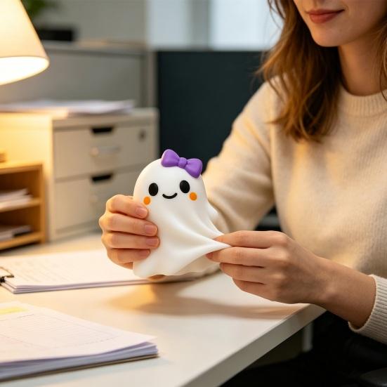 Ghost Squeeze Toys Halloween Bow Toy Stress Relief Cartoon Sensory Decompression Toy Soft Stretchy Party Favors for Adults Kids Anxiety