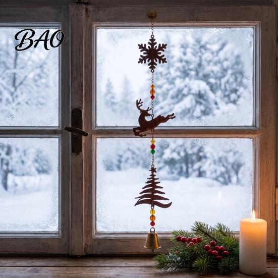 Festive Entrance Hall Decor Rustic Metal Christmas Elk Wind Chime, Xmas Hanging Ornament with Reindeer Holiday Atmosphere Door Hangers Snowflake Tree