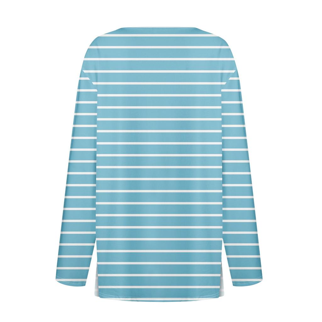 Damen T-Shirt mit Knopfleiste, Blumendruck, langärmelig, für den Alltag, Wochenende, Basic, V-Ausschnitt, normales Oberteil